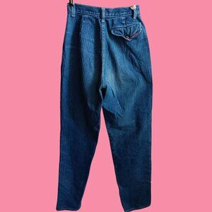 Vintage Womens Jeans 80s 3/4 23x32 Orsini Blue Denim Pleated High Waist Jeans